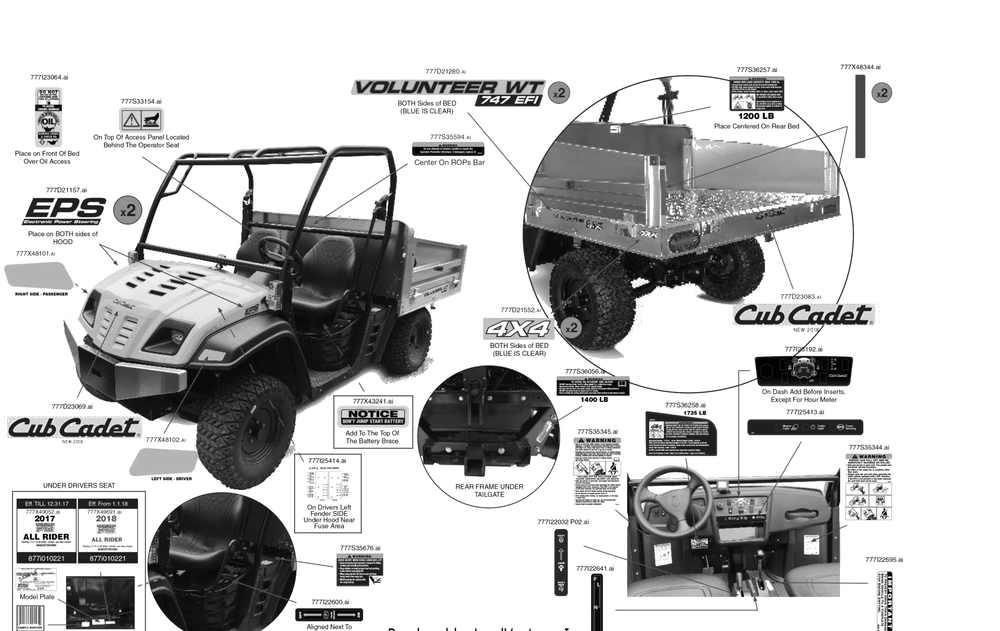 Label Map Diagram and Parts List for WT747EFI (37AM486M010)(2018) Cub Cadet Lawn Tractor Accessories